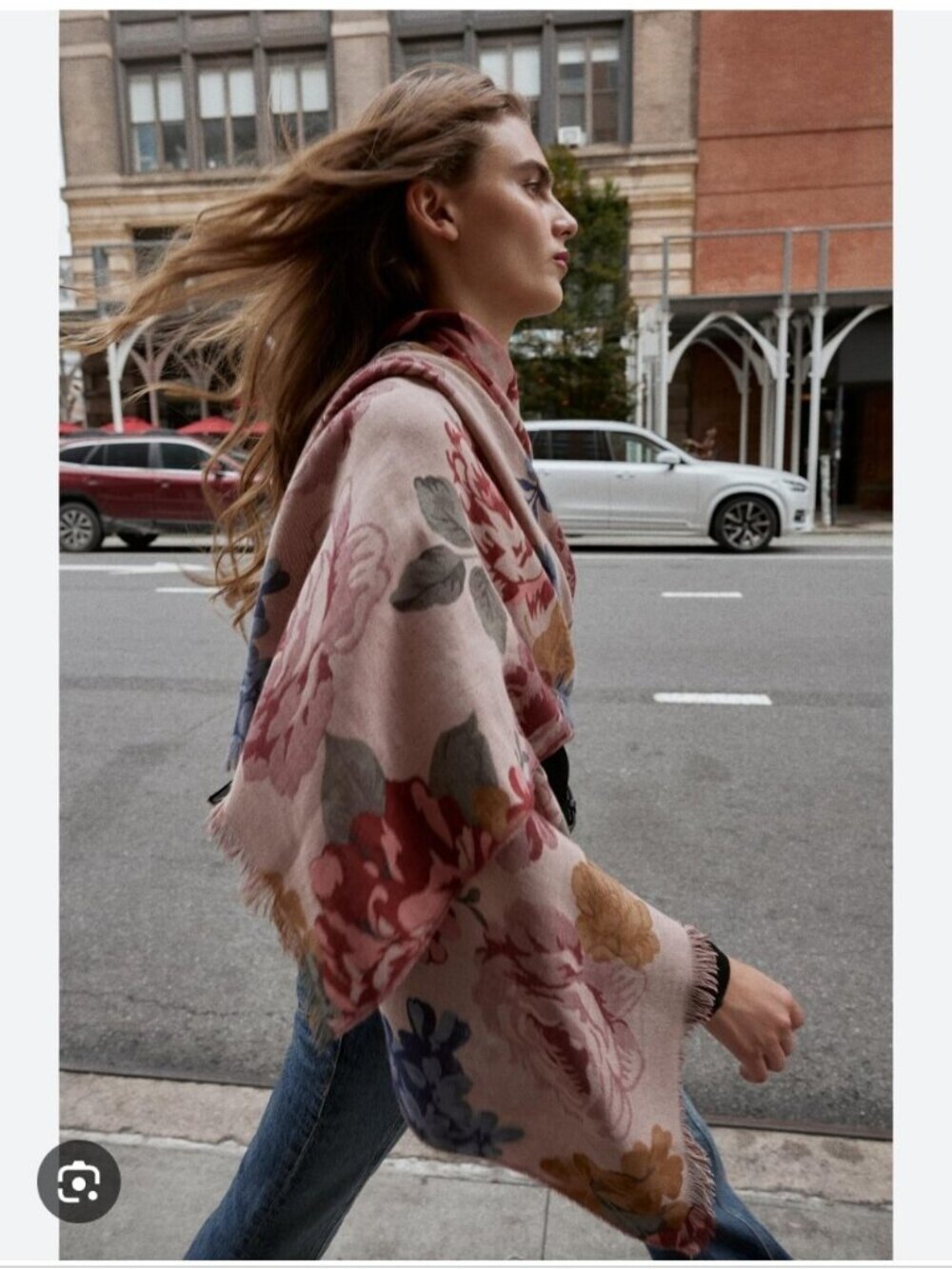 NWT ZARA | Tapestry Floral Print Scarf Cotton Wool Red